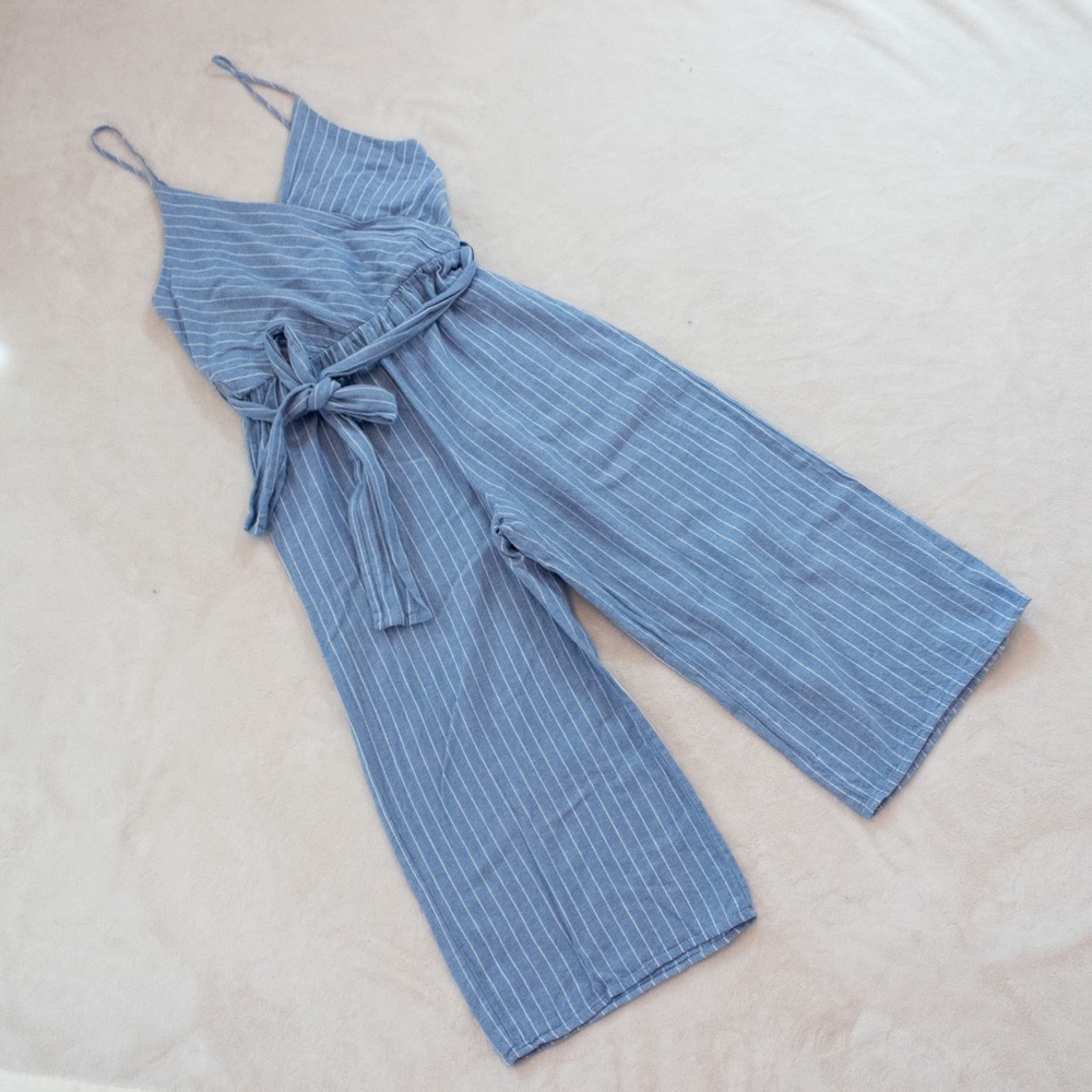 Blue & white striped capri jumpsuit Sienna Sky